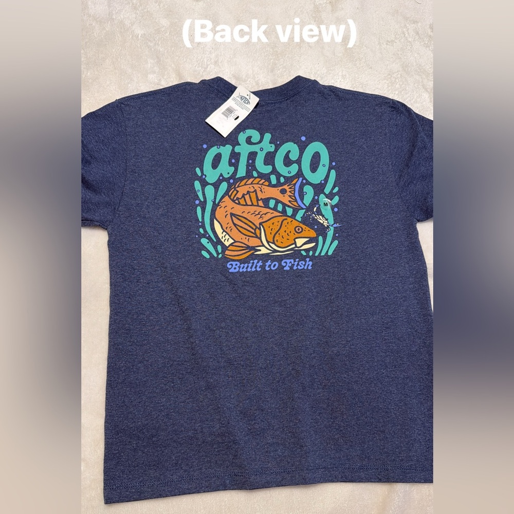 AFTCO Blue and Orange Fish Design Apparel